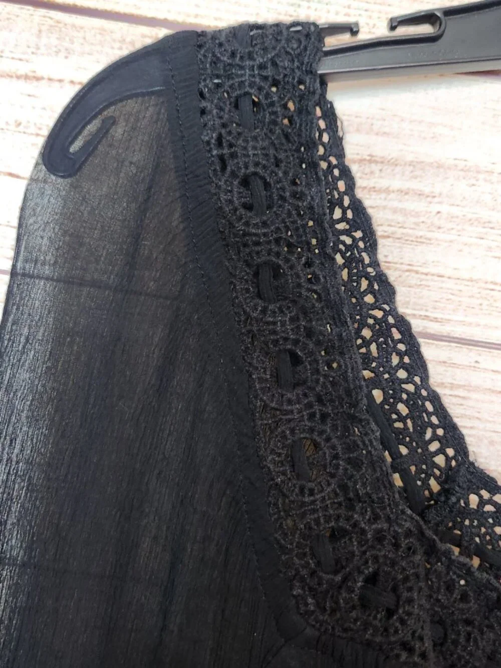 Free People Chiffon Lace Bogemian Crochet Trim Blouse Black Tunic Women's XS/TP